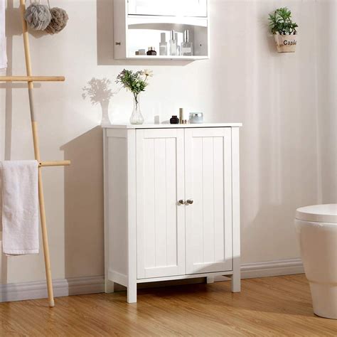 UBesGoo 2 doors and 3 layer Bathroom Floor Cabinet,Free Standing Side Cabinet Storage White ...