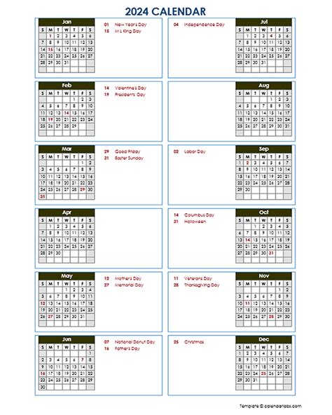 2024 Calendar Free Printable At A Glance Templates - 2024 Calendar Excel