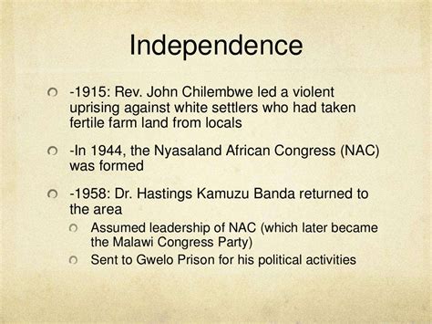 Politics and history of malawi