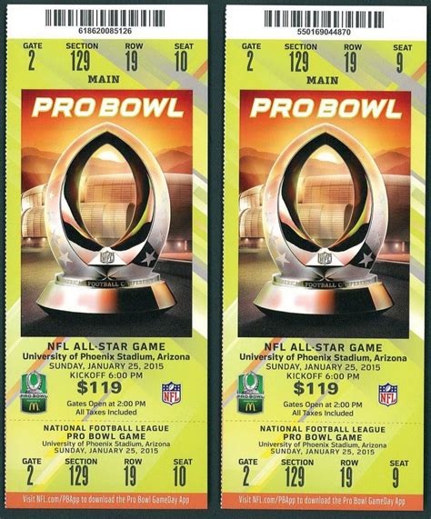 Lot of (2) Authentic Unused 2015 NFL Pro Bowl Tickets