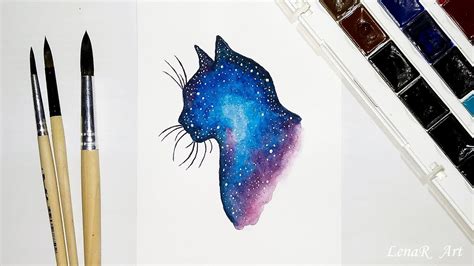 Watercolor Painting Galaxy Cat Double Exposure - YouTube