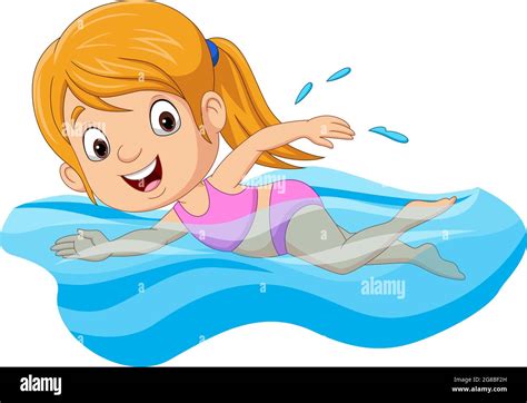 Cartoon little girl swimmer in the swimming pool Stock Vector Image ...