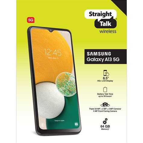 Straight Talk Samsung Galaxy A13 5G, 64GB, Black- Prepaid Smartphone [Locked to Straight Talk ...