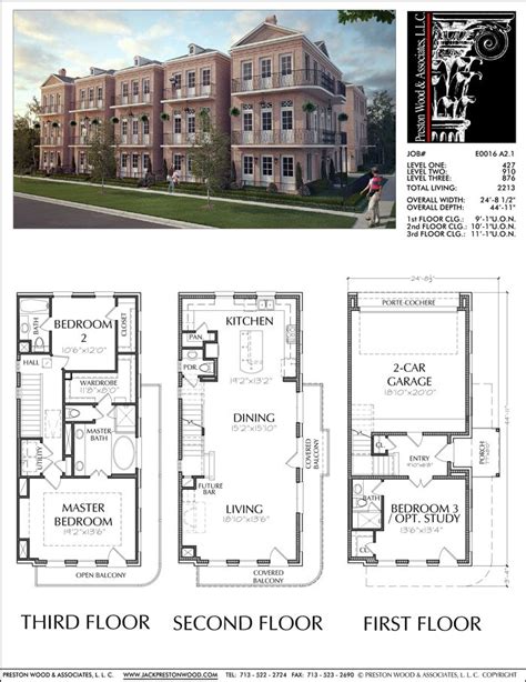 Three Story Townhouse Plan E0116 A2.1 | Town house floor plan, House design, House blueprints