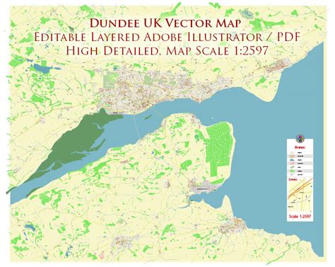 Dundee UK PDF Vector Map: City Plan High Detailed Street Map editable ...