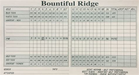 Scorecard - Bountiful Ridge Golf Club