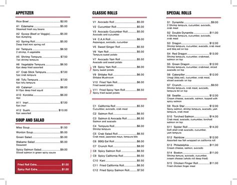 Menu at Sushi Nori restaurant, Napanee