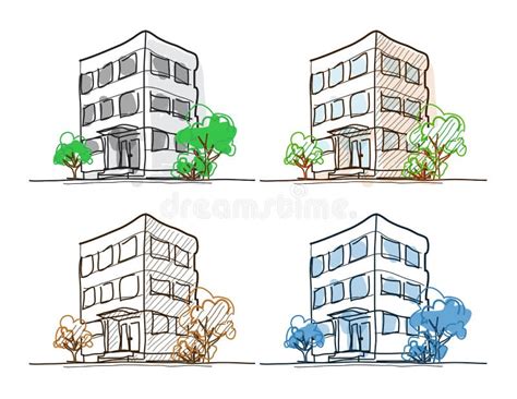 Cartoon Drawing Outline Vector Buildings Doodle Stock Vector - Image ...