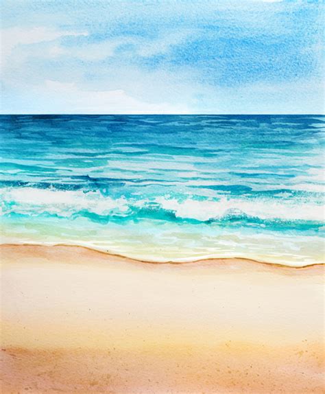 Beach with sea watercolor painting background vector 01 free download