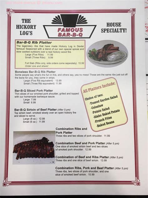 Online Menu of Hickory Log Restaurant Restaurant, Dexter, Missouri, 63841 - Zmenu