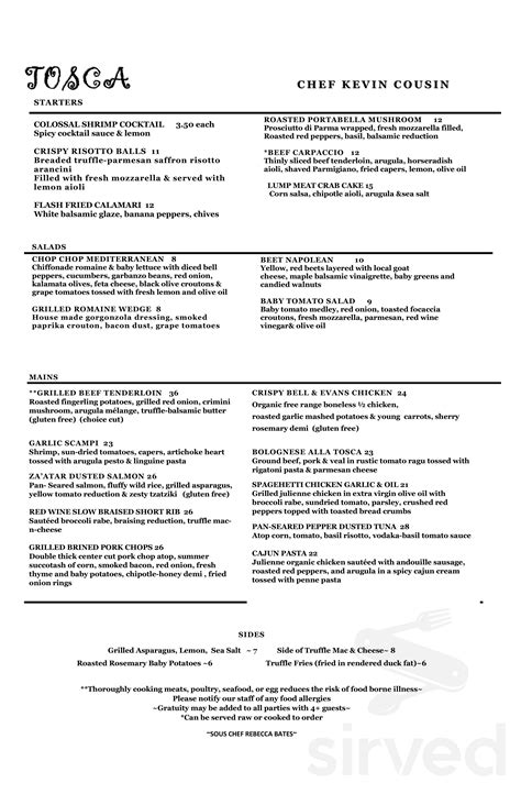 Tosca Restaurant menu in Suffield, Connecticut, USA