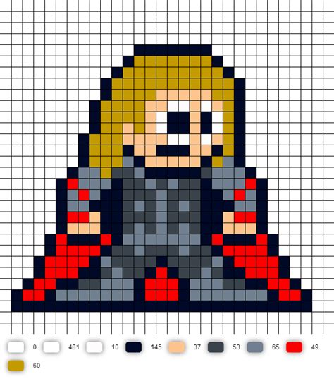 Thor (Avengers) Perler Bead Pattern | Pixel art grid, Nerdy perler beads, Perler bead art