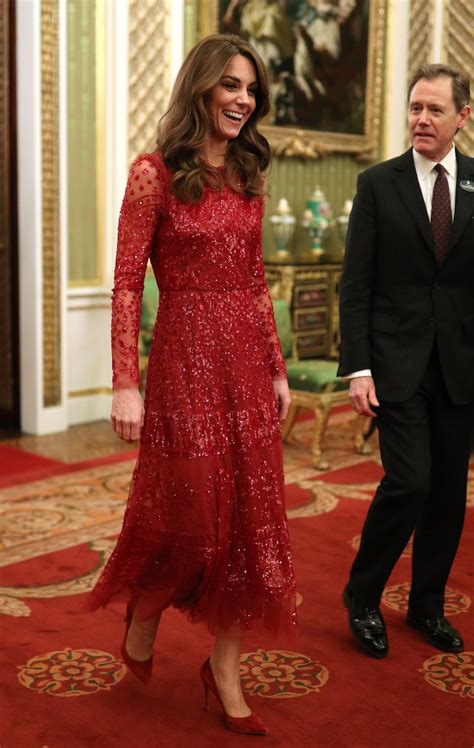 Kate Middleton Dazzles in a Beaded Red Dress for a Reception at ...