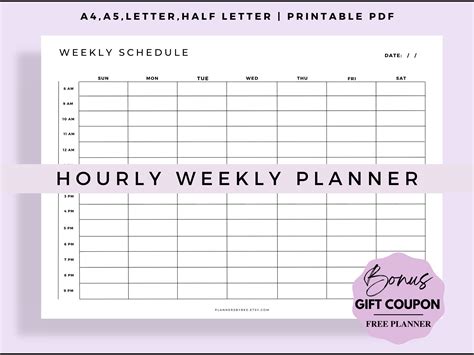 Hourly Weekly Schedule Weekly Planner Template PDF Weekly - Etsy UK