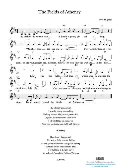 Sheet Music by Paul Gladis » The Fields of Athenry