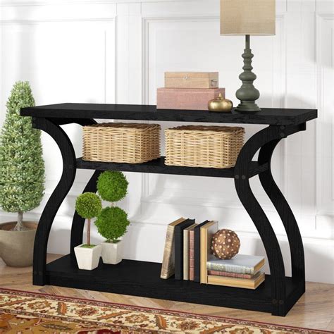 Black Console Table 2 Shelves Storage Wooden Veneer Hallway Entryway Furniture # ...