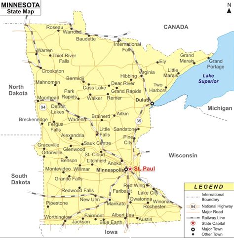 Minnesota Map, Map of Minnesota State (USA) - Highways, Cities, Roads ...