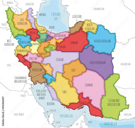 Fototapeta Vector illustrated map of Iran with provinces and administrative divisions, and ...