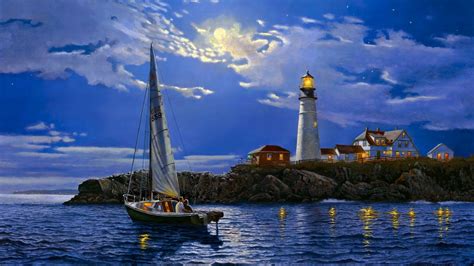 Lighthouse and boat Wallpaper Pictures, Pictures To Paint, Art Pictures ...