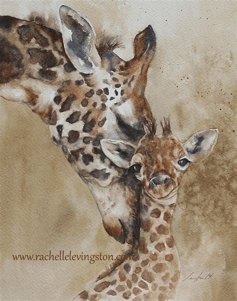 Mother and baby Giraffe painting for her Watercolor nursery | Etsy