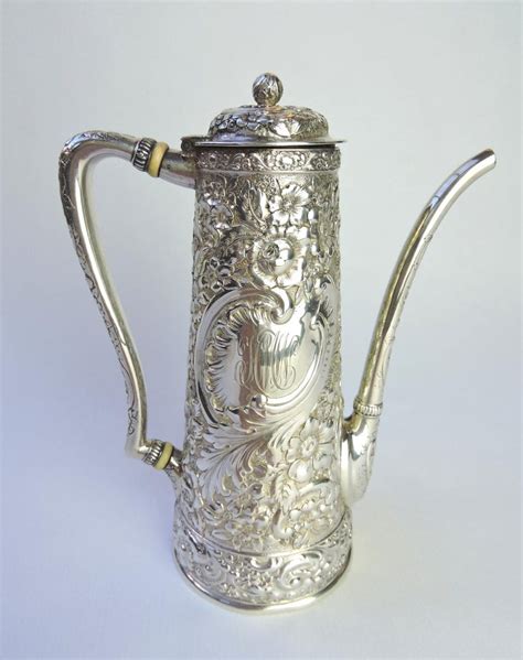 Tiffany & Co. Sterling Silver Repoussé Turkish Coffee Pot circa 1880