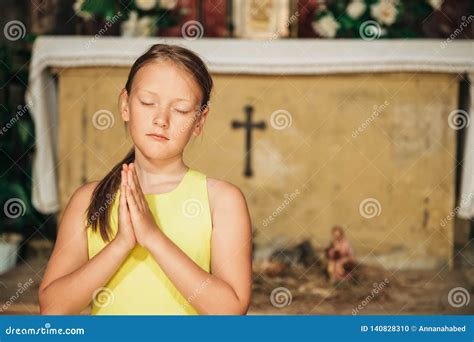 Cute Kid Girl Praying in Church Stock Photo - Image of freedom, church ...