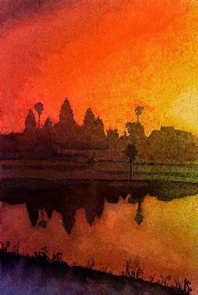 Angkor Wat at Sunset Cambodia. Fine Art Watercolor Painting - Etsy | Angkor wat, Landscape ...