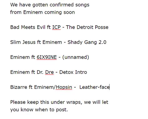 CONFIRMED EMINEM SONGS COMING SOON : r/Eminem