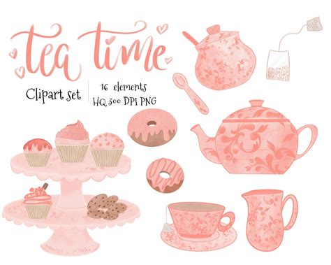 Tea time clipart tea party clipart hand painted sweets | Etsy