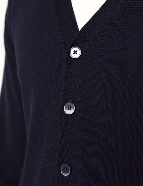 Men's Navy Merino Wool Cardigan - Slim Fit | Hawes & Curtis