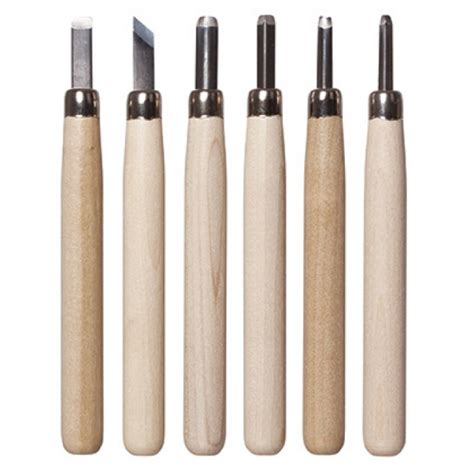 WOODEN HANDLED LINO TOOL SET OF 6 - Jacksons Drawing Supplies