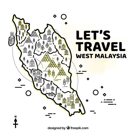 Premium Vector | Hand drawn west malaysia map background