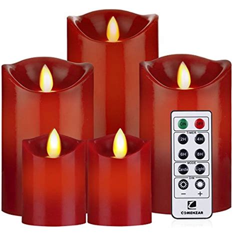 Battery Operated Candles Red Flameless Candles with Remote Timer 24- Hours Flickering Candle ...