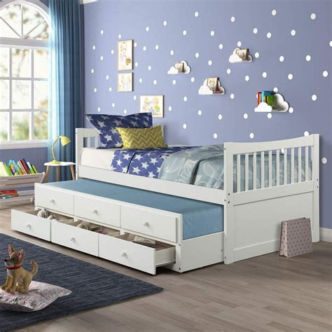 Churanty Twin Captain's Bed Storage Daybed with Trundle and Drawers for Kids Teens and Adults ...