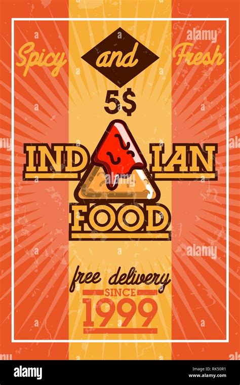 Color vintage indian food banner with design elements. Vector illustration, EPS 10 Stock Vector ...