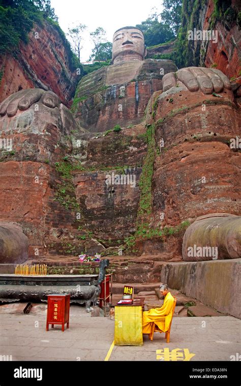 The Leshan Giant Buddha, largest stone-carved Buddha statue in the world from the Tang Dynasty ...