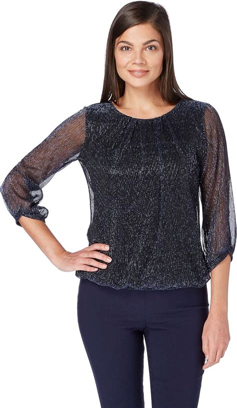 Roman Originals Women's Shimmer Plisse Bubble Hem Top - Ladies Fashion Sparkle Smart Tops ...