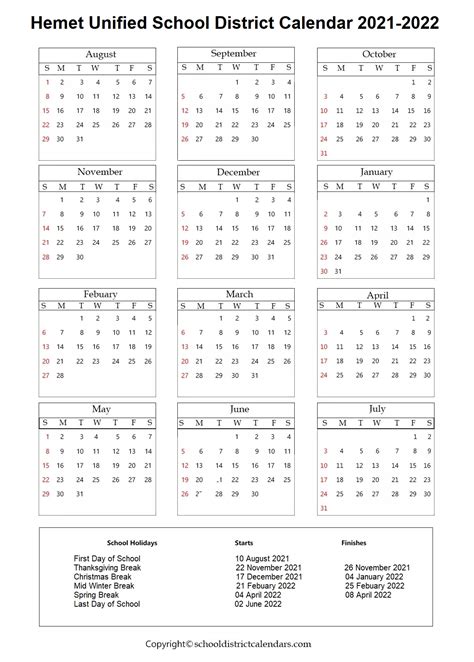 Hemet Usd Calendar - Customize and Print