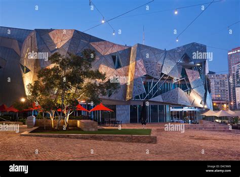 Federation Square illuminated at night. Melbourne, Victoria, Australia ...