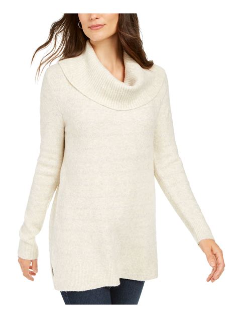 STYLE & COMPANY Womens Embellished Ribbed Long Sleeve Cowl Neck T-Shirt ...
