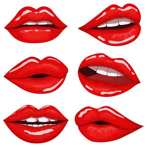 Red lips cartoon set isolated on white P... | Premium Vector #Freepik # ...