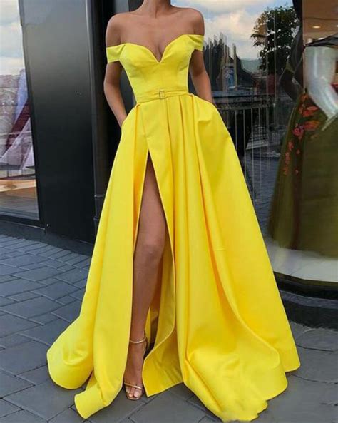 Elegant Bright Yellow Long Prom Dresses with high slit PL5210 – Siaoryne