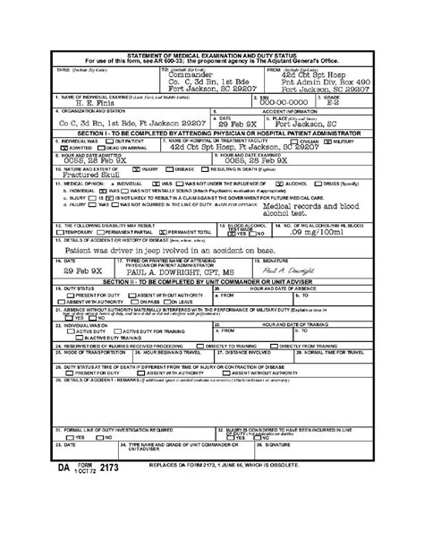 Da Form 2173 Lod Fillable - Printable Forms Free Online