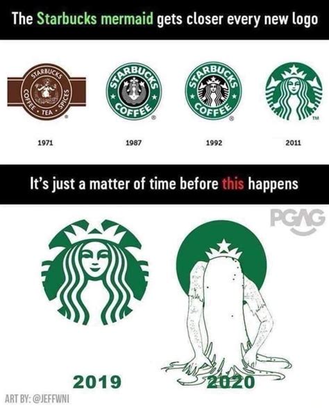 The Starbucks mermaid gets closer every new logo 1971 1987 1992 - iFunny