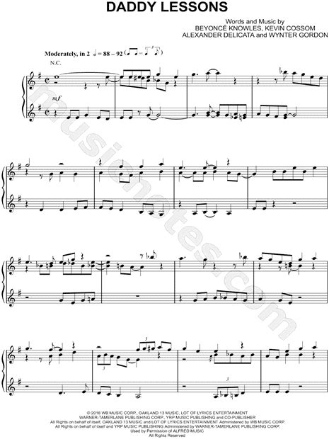 Beyoncé "Daddy Lessons" Sheet Music in E Minor (transposable ...