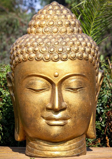 Gold Buddha Head Statue, Garden Buddha Head Sculpture, Large Gold Buddha Head
