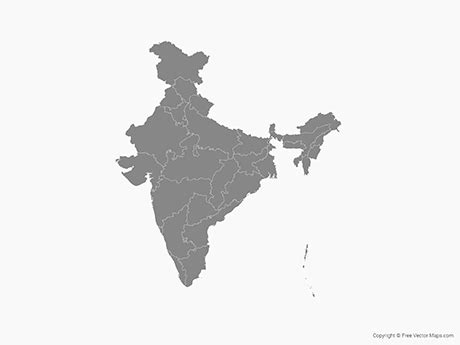 Printable Vector Map of India with States - Single Color | Free Vector Maps