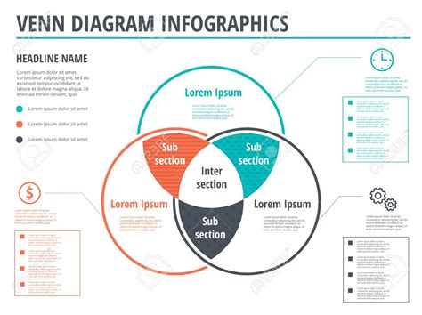 Venn diagram circles infographics template design. Vector overlapping shapes for set or logic ...