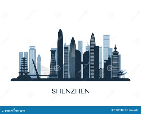 Shenzhen Skyline, Monochrome Silhouette. Stock Vector - Illustration of chinese, china: 199694879