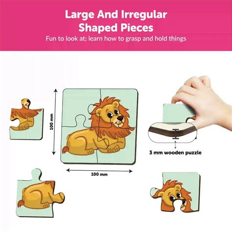 Wild Animal 4 pieces wooden puzzles (2-4 Years) – Mini Leaves